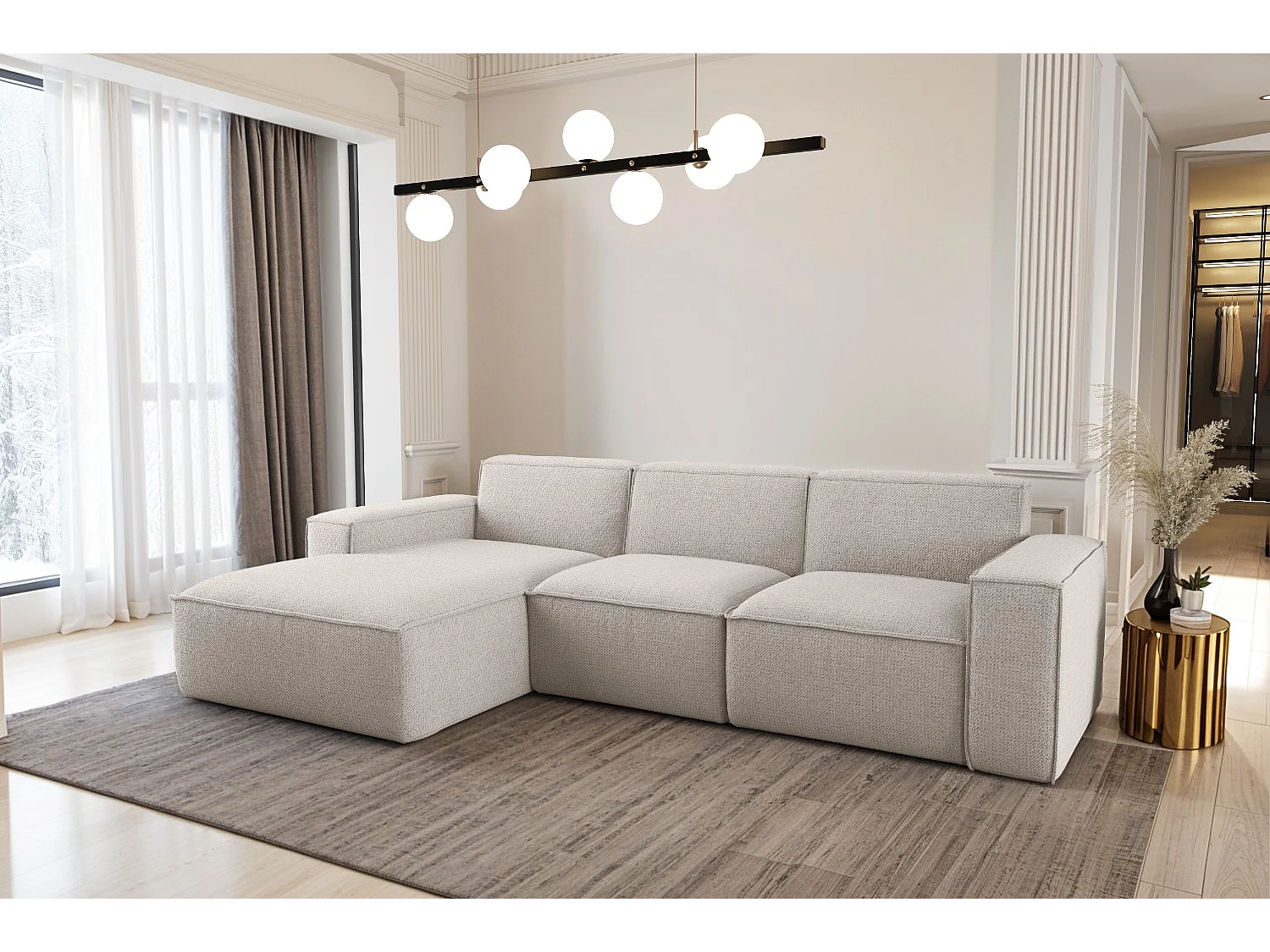 Canapé d'angle forme L Siena tissu Artico Nata Gauche