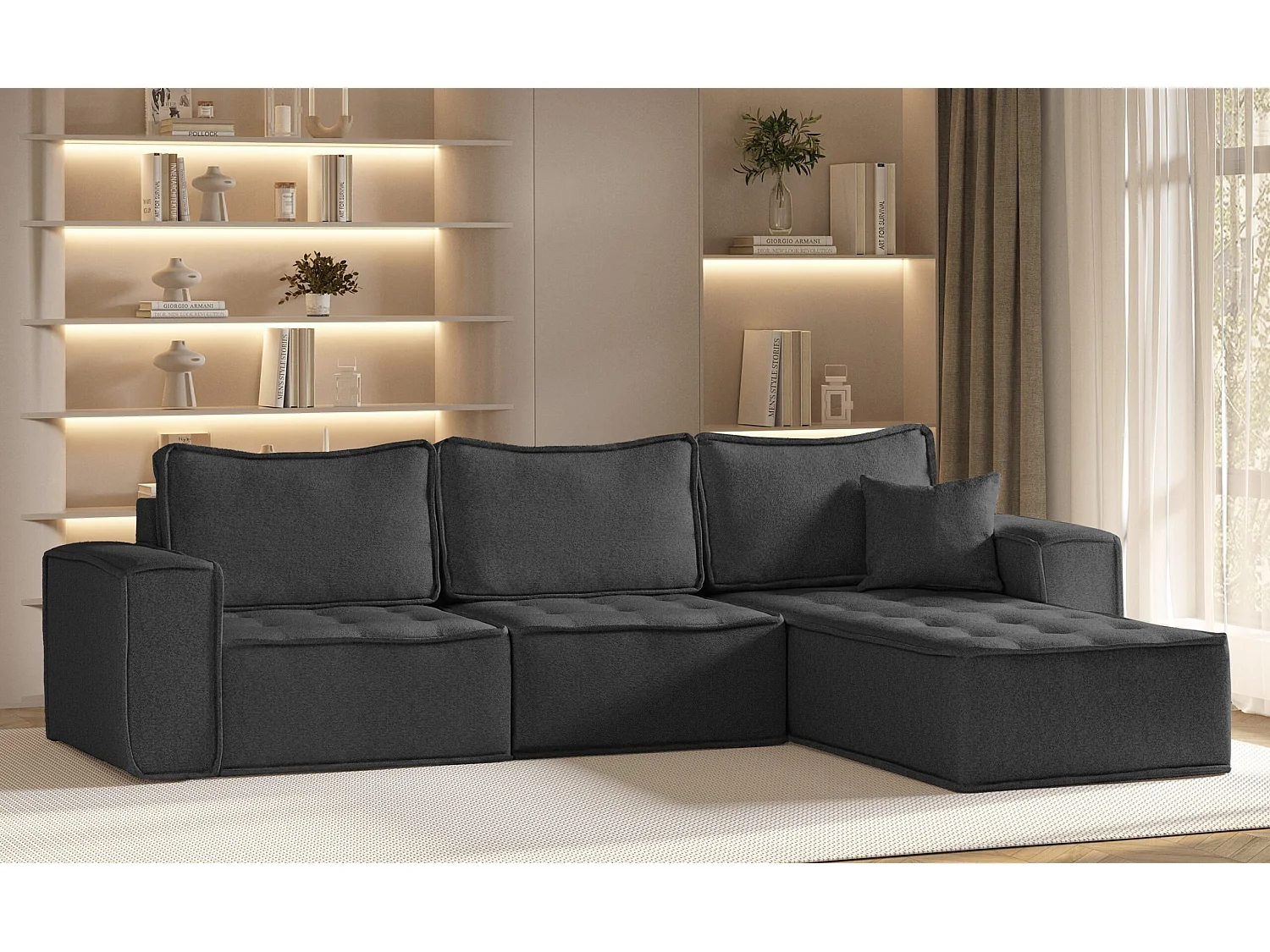 Canapé d'angle Bohoo Maxi L-from, tissu Raven, graphite, droit