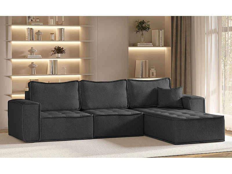 Hoekbank Bohoo Maxi L-vorm, stof Raven, grafiet, rechts