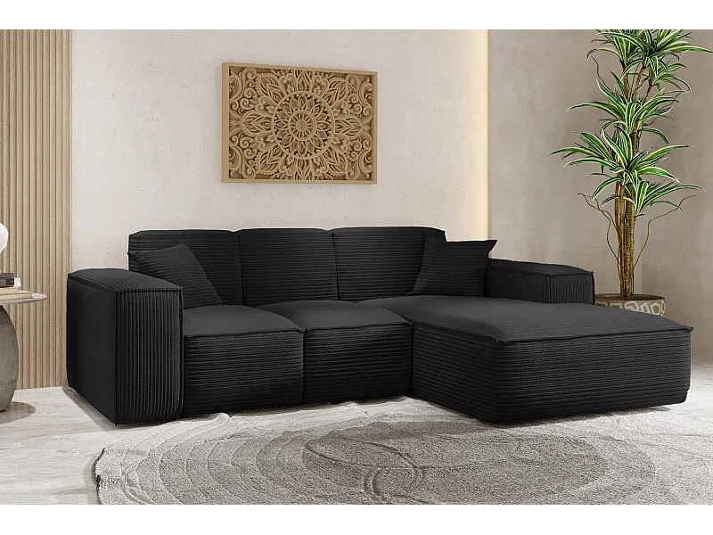 Ecksofa, Eckcouch L form, Wohnzimmer, Couch SIENA stoff Poso, Schwarz, Rechts