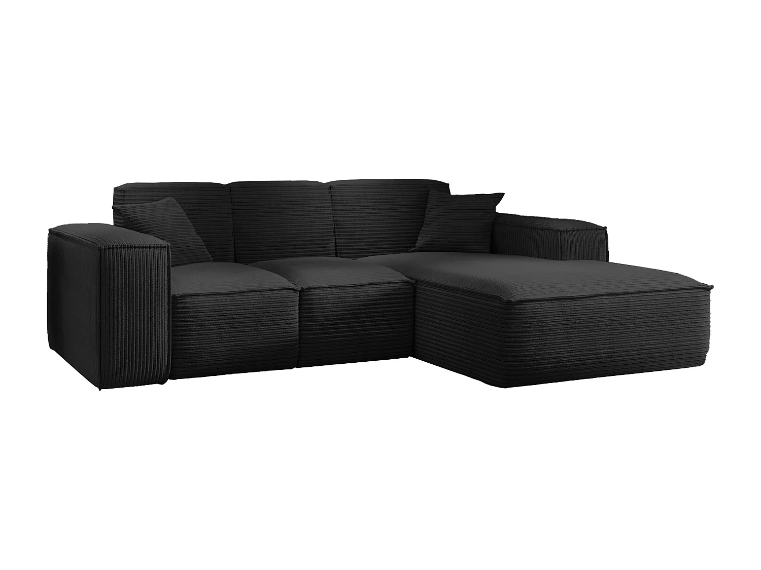 Canapé d'angle, canapé d'angle en L, salon, tissu SIENA Poso, noir, droite