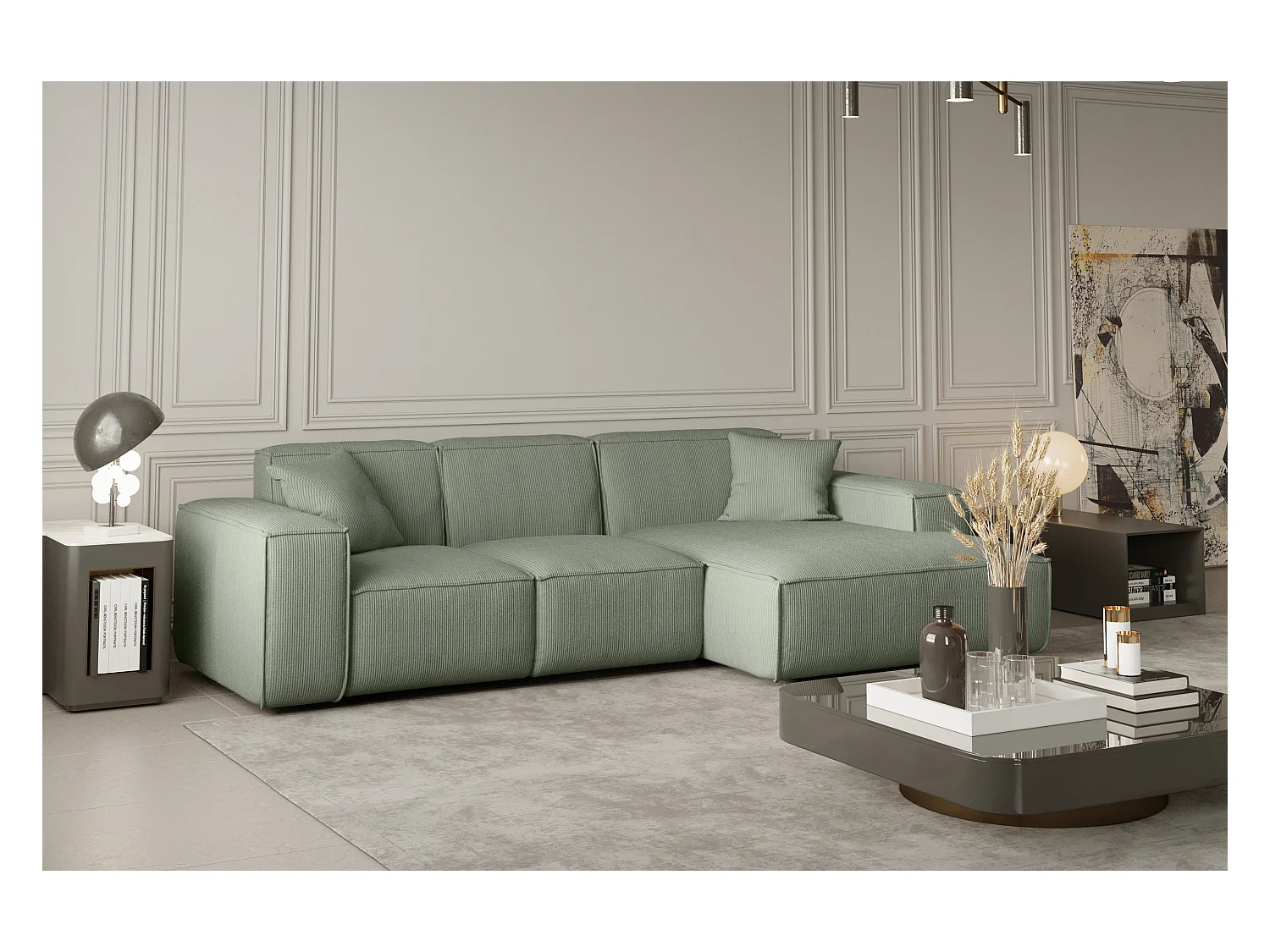 Ecksofa PULA L-Form, Stoff Scala, Safira, Rechts