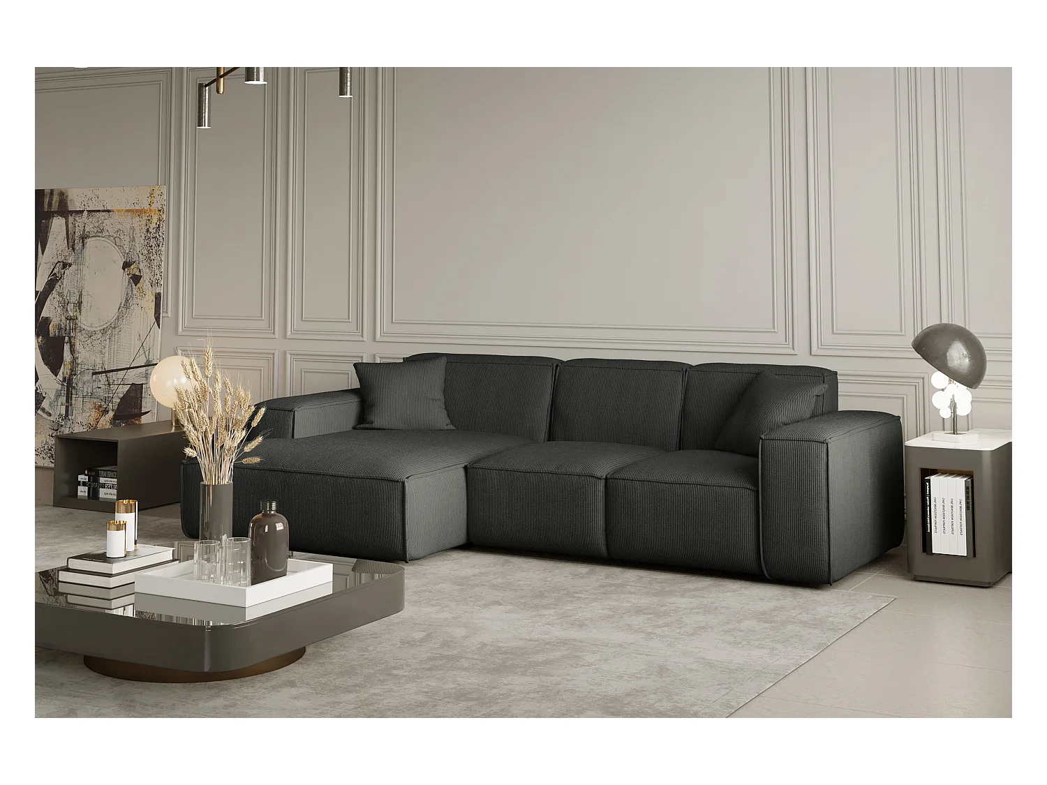 Ecksofa PULA L-Form, Stoff Scala, Anthrazit, Links