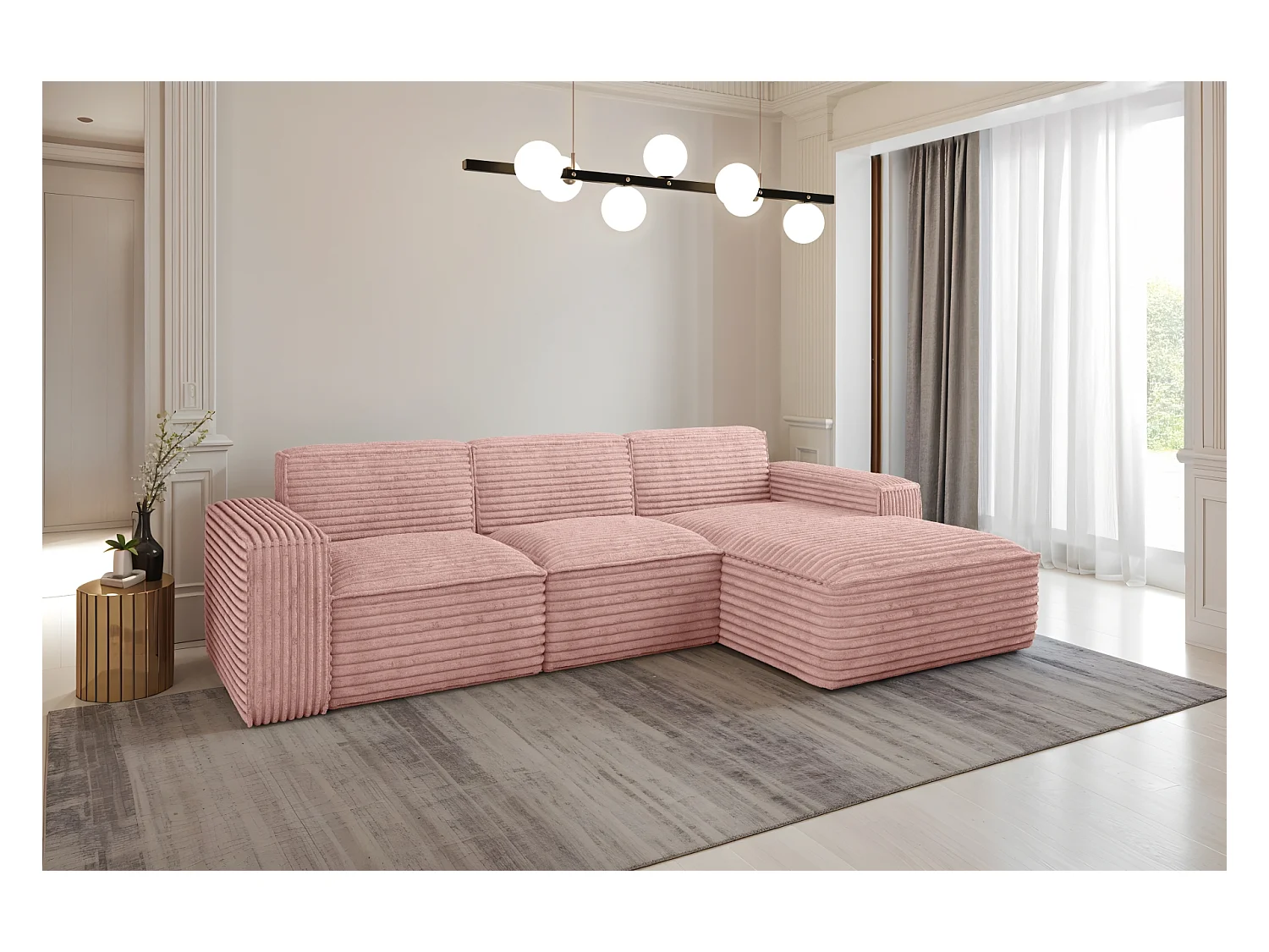 Ecksofa L-Form Siena Stoff Velo Rosa Rechts