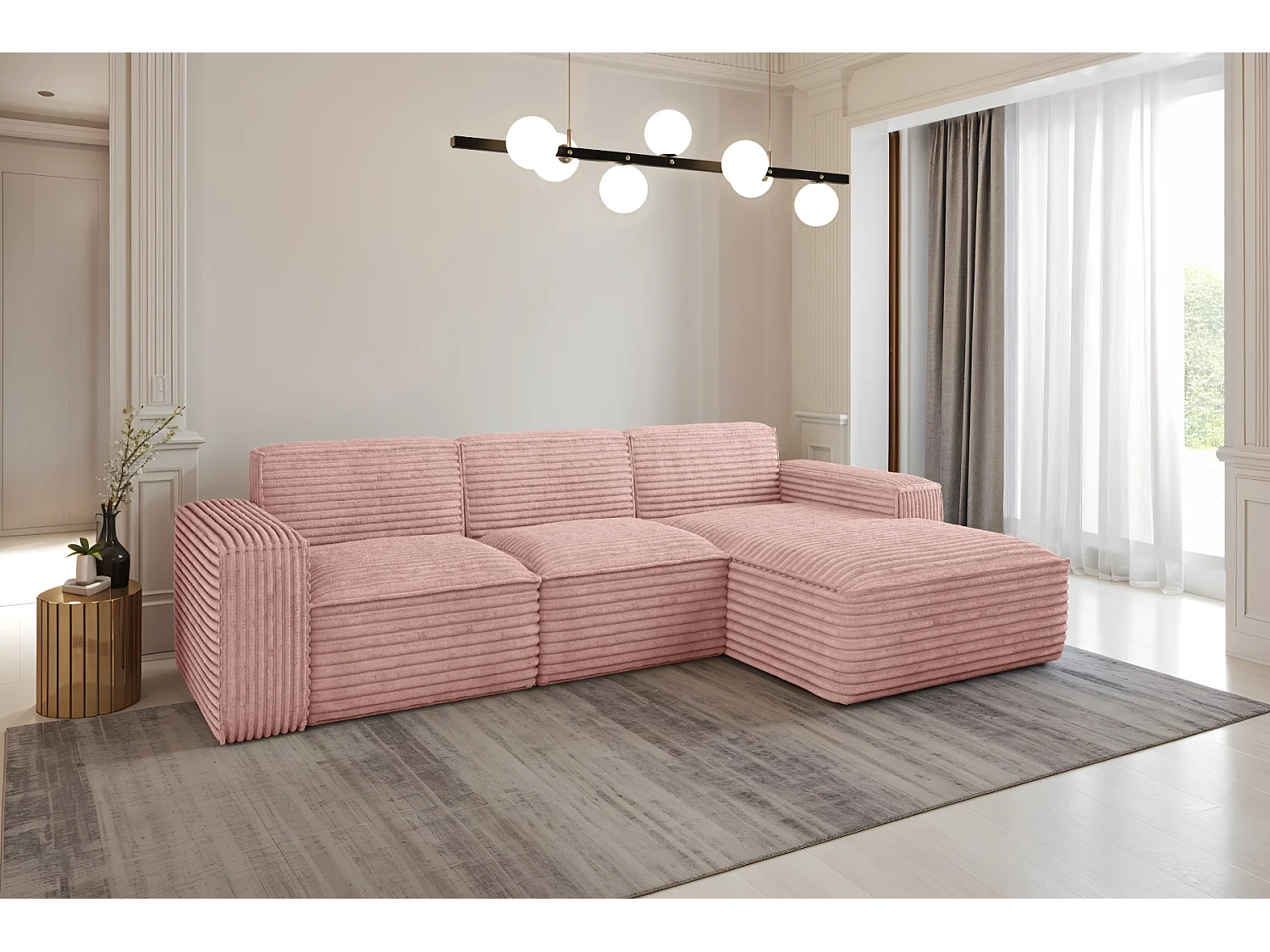 Ecksofa L-Form Siena Stoff Velo Rosa Rechts