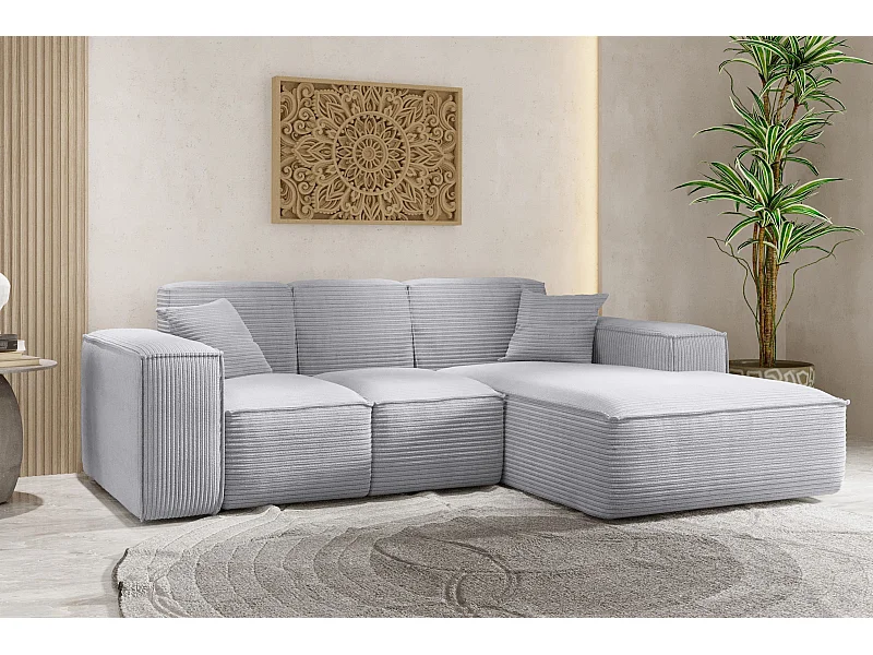 Ecksofa, Eckcouch L form, Wohnzimmer, Couch SIENA stoff Poso, Hellgrau, Rechts