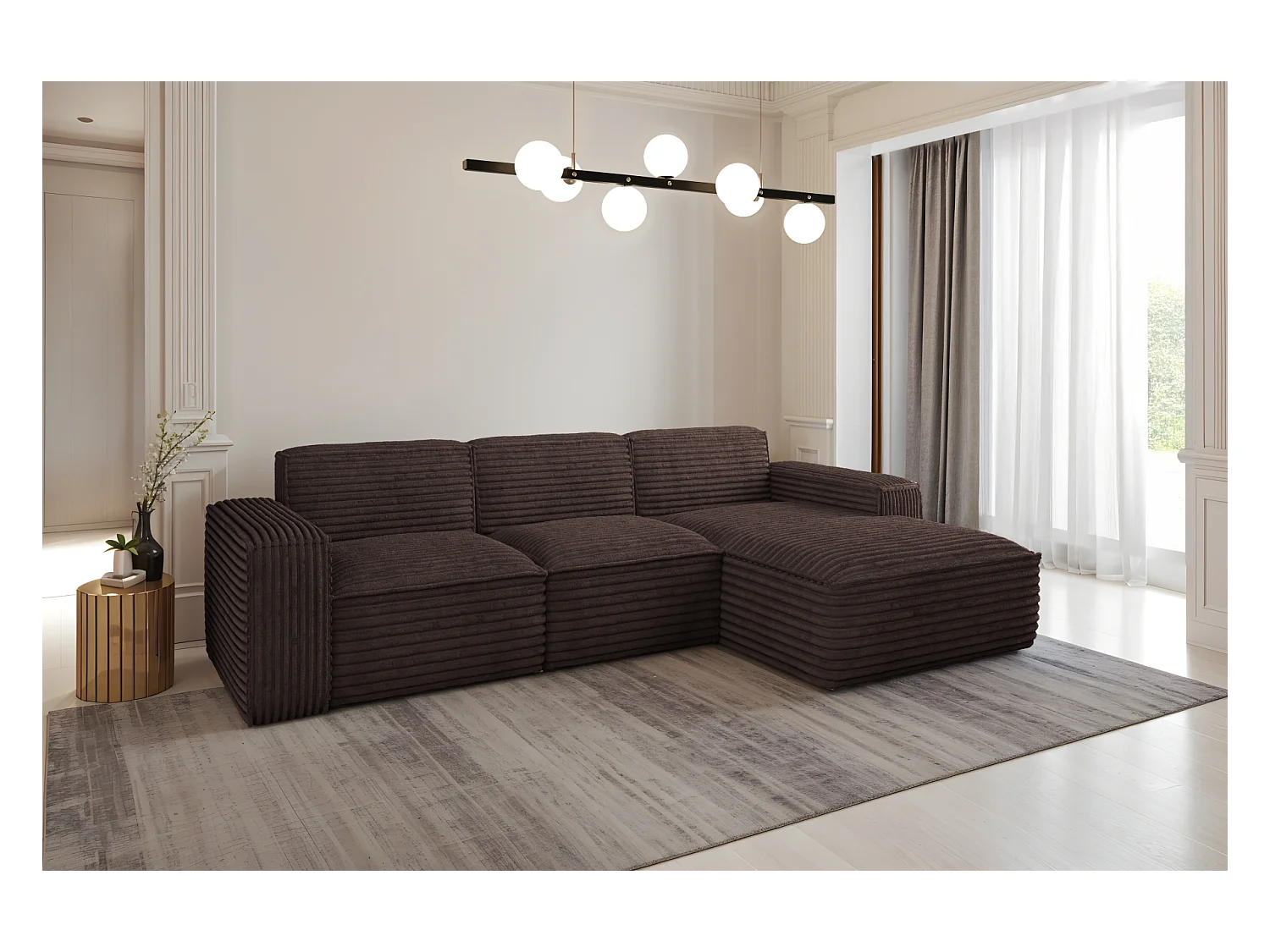 Ecksofa L-Form Siena Stoff Velo Braun Rechts