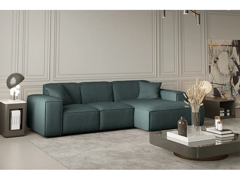 Divano angolare PULA a L, tessuto Scala, oceano, destra