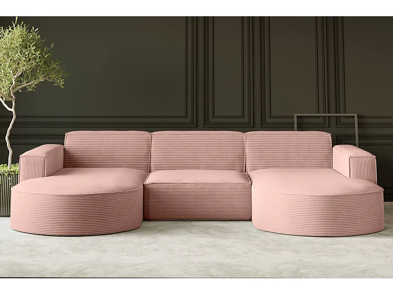 Canapé d'angle Modena en U, tissu Poso, rose