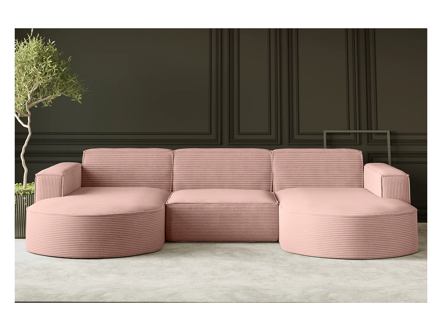 Canapé d'angle Modena en U, tissu Poso, rose