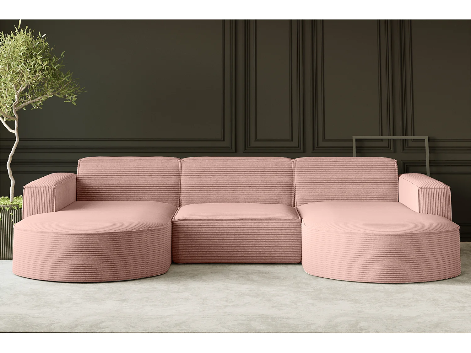 Canapé d'angle Modena en U, tissu Poso, rose