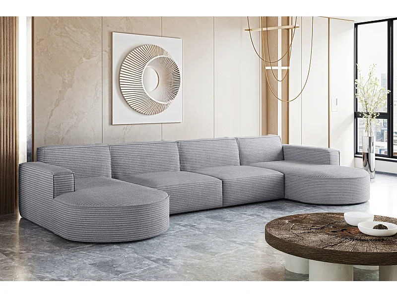 Divano angolare, Modena U XL, tessuto Poso, grigio chiaro