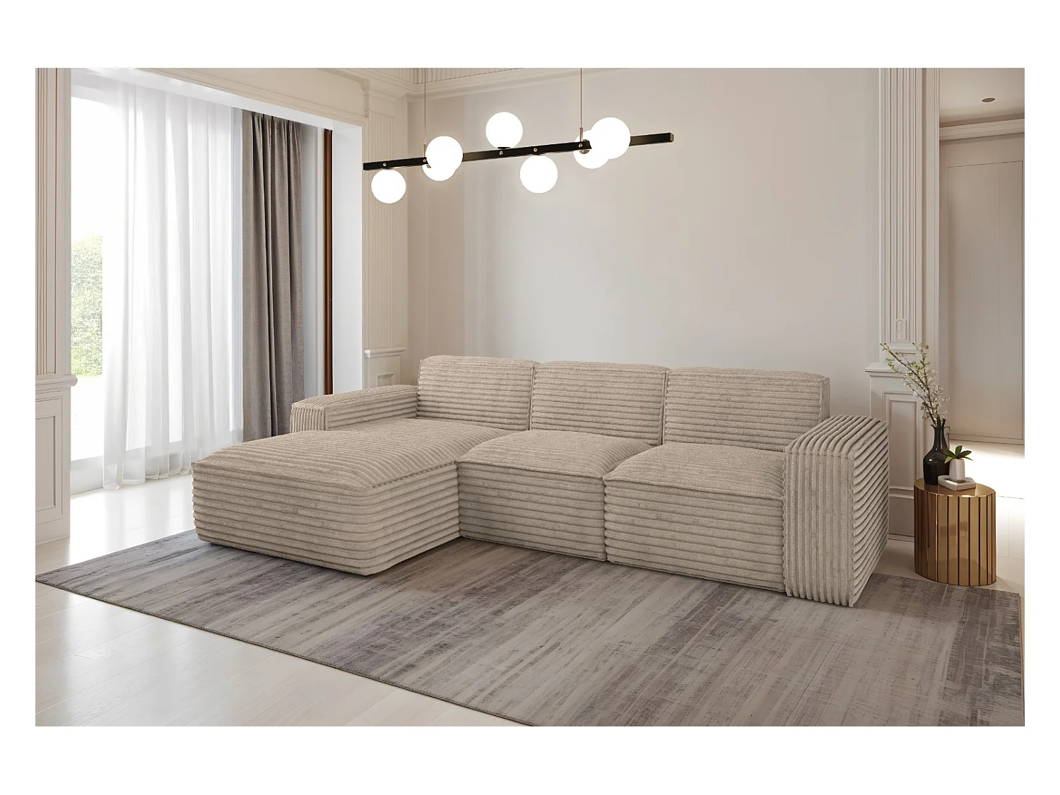 Ecksofa L-Form Siena Stoff Velo Beige Links