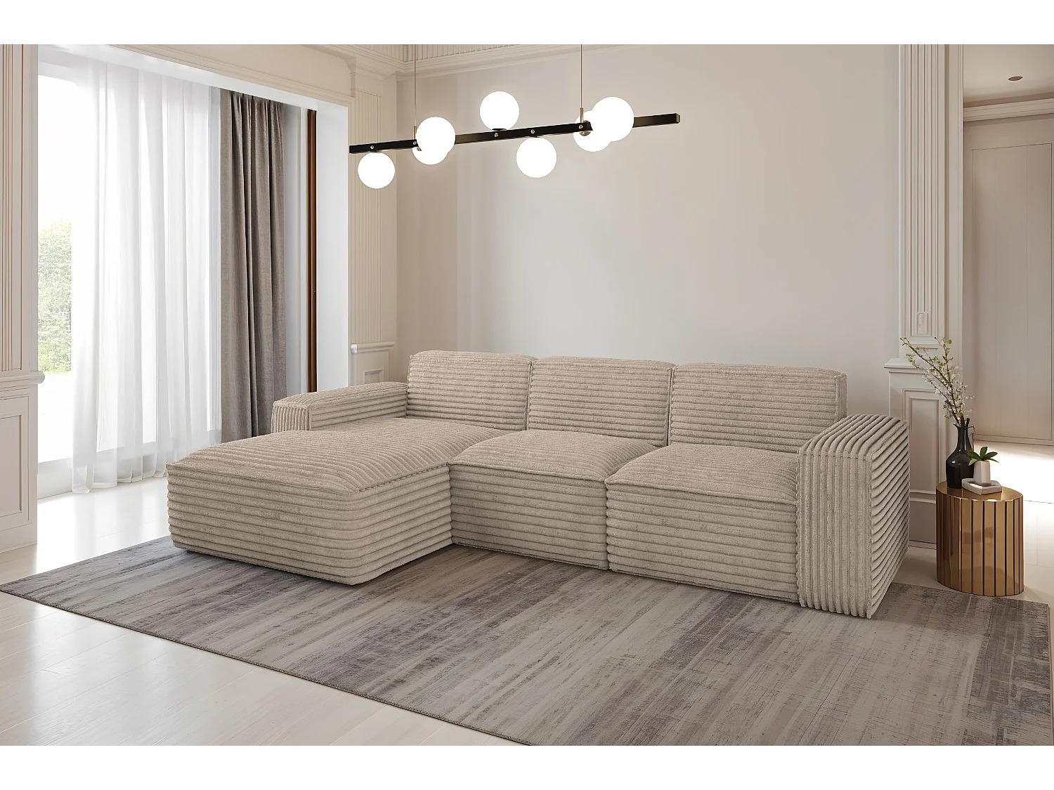 Ecksofa L-Form Siena Stoff Velo Beige Links