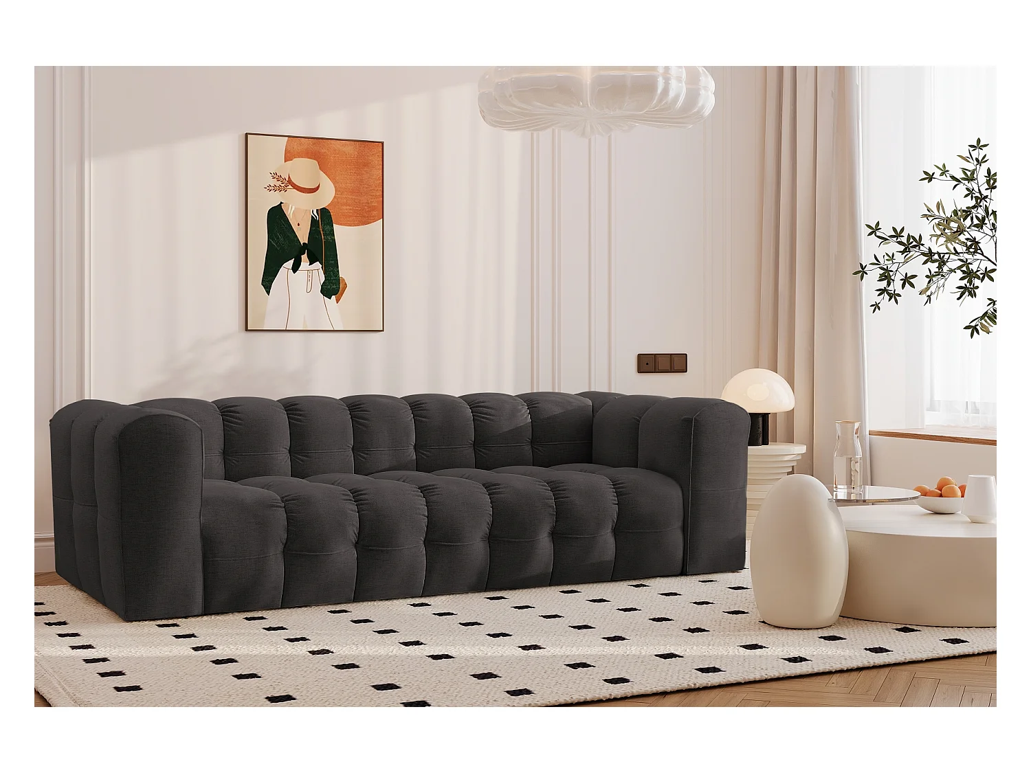 Sofa 4-Sitzer, Komfort Couch BALOO, stoff Schenille, Schwarz