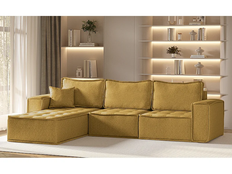 Ecksofa Bohoo Maxi L-from, Stoff Raven, Gelb, Links