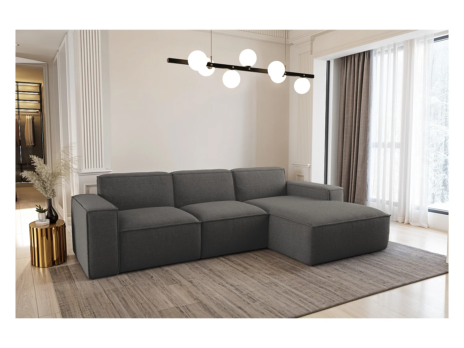 Canapé d'angle forme L Siena tissu Artico anthracite droite