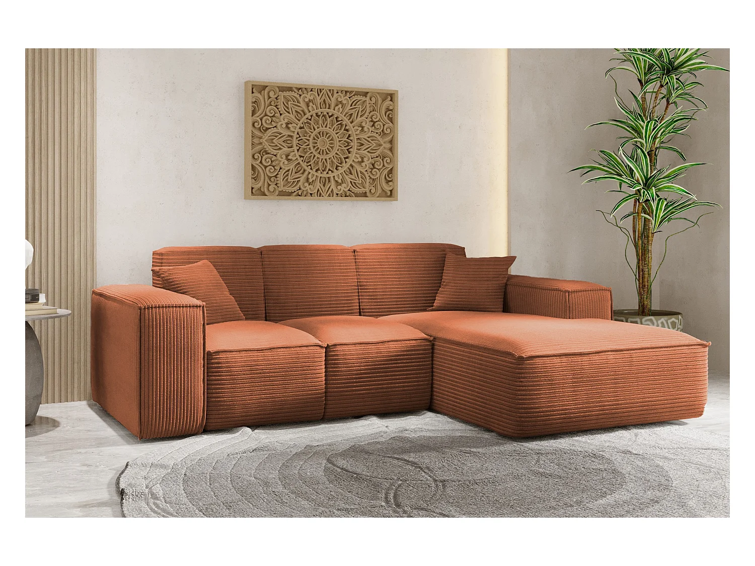 Canapé d'angle, canapé d'angle en L, salon, canapé SIENA en tissu Poso, cuivre, droite