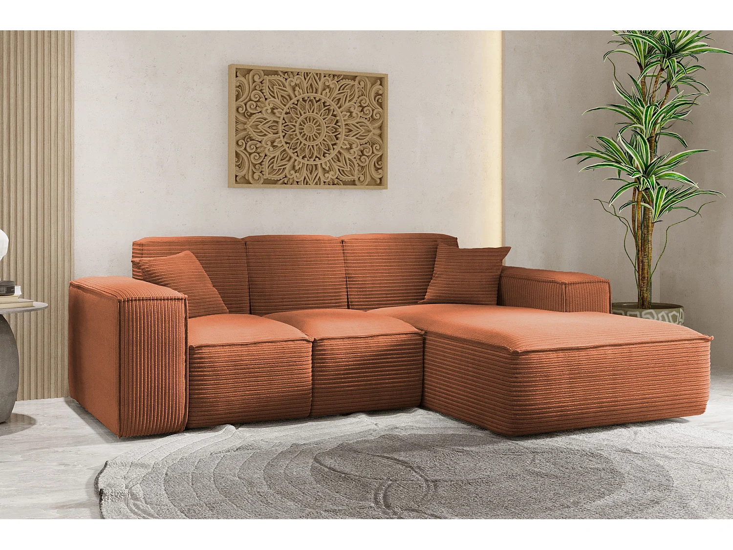 Canapé d'angle, canapé d'angle en L, salon, canapé SIENA en tissu Poso, cuivre, droite