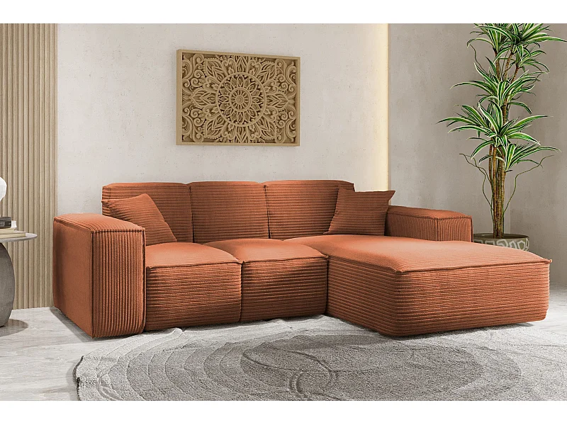 Ecksofa, Eckcouch L form, Wohnzimmer, Couch SIENA stoff Poso, Kupfer, Rechts