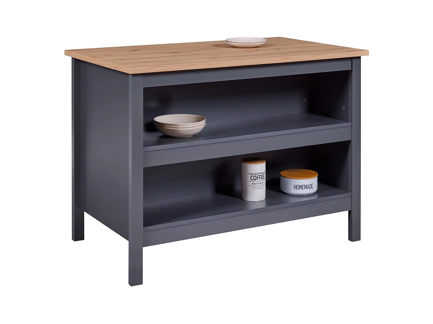 Ilot de Cuisine "Melina" 124cm Anthracite & Chêne