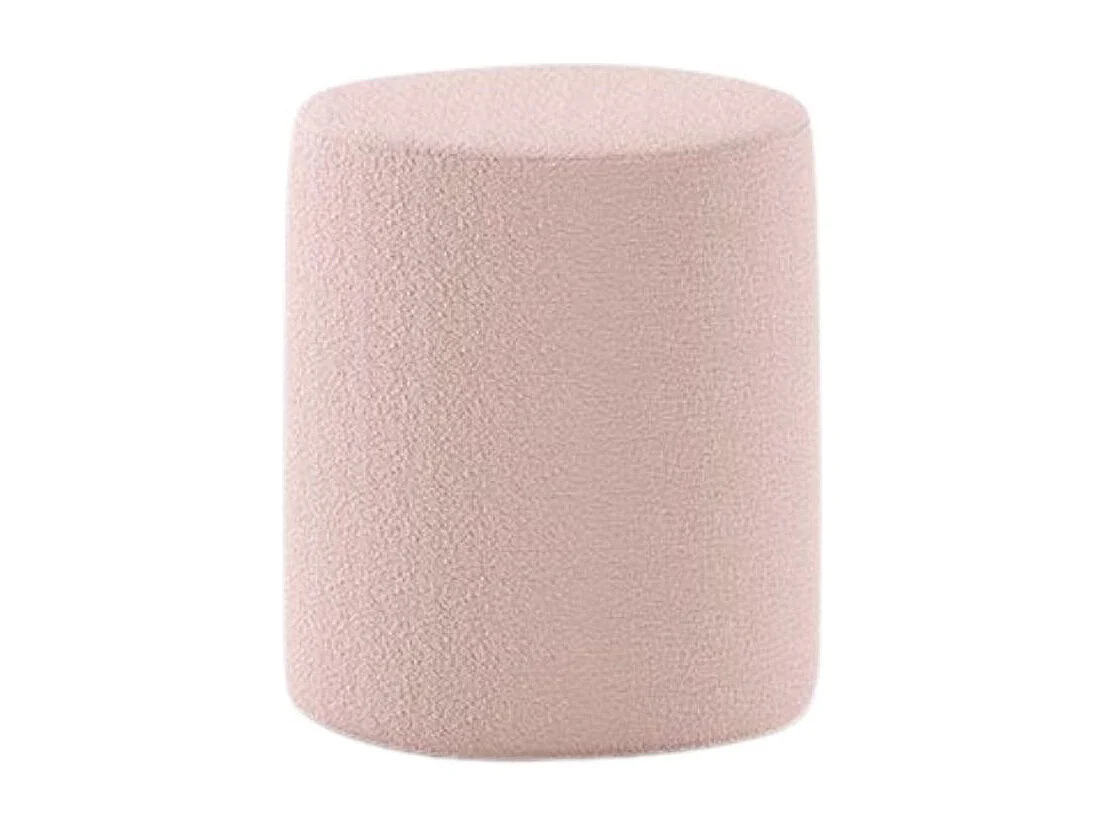 Pack Lit coffre 90x200cm Tête Demi-Lune + Pouf Tissu Bouclé Rose - CONNIE