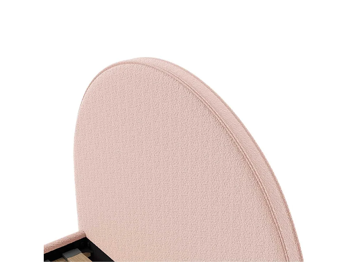 Pack Lit coffre 90x200cm Tête Demi-Lune + Pouf Tissu Bouclé Rose - CONNIE