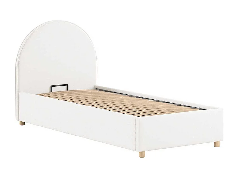 Lit coffre 90x200cm Tête de Lit Demi-Lune Tissu Bouclé Blanc - CONNIE