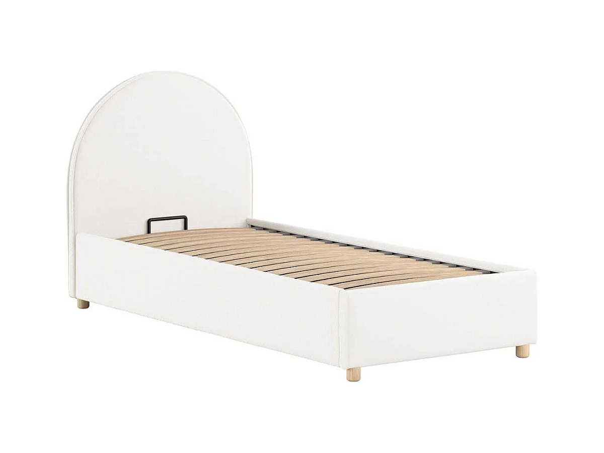 Lit coffre 90x200cm Tête de Lit Demi-Lune Tissu Bouclé Blanc - CONNIE