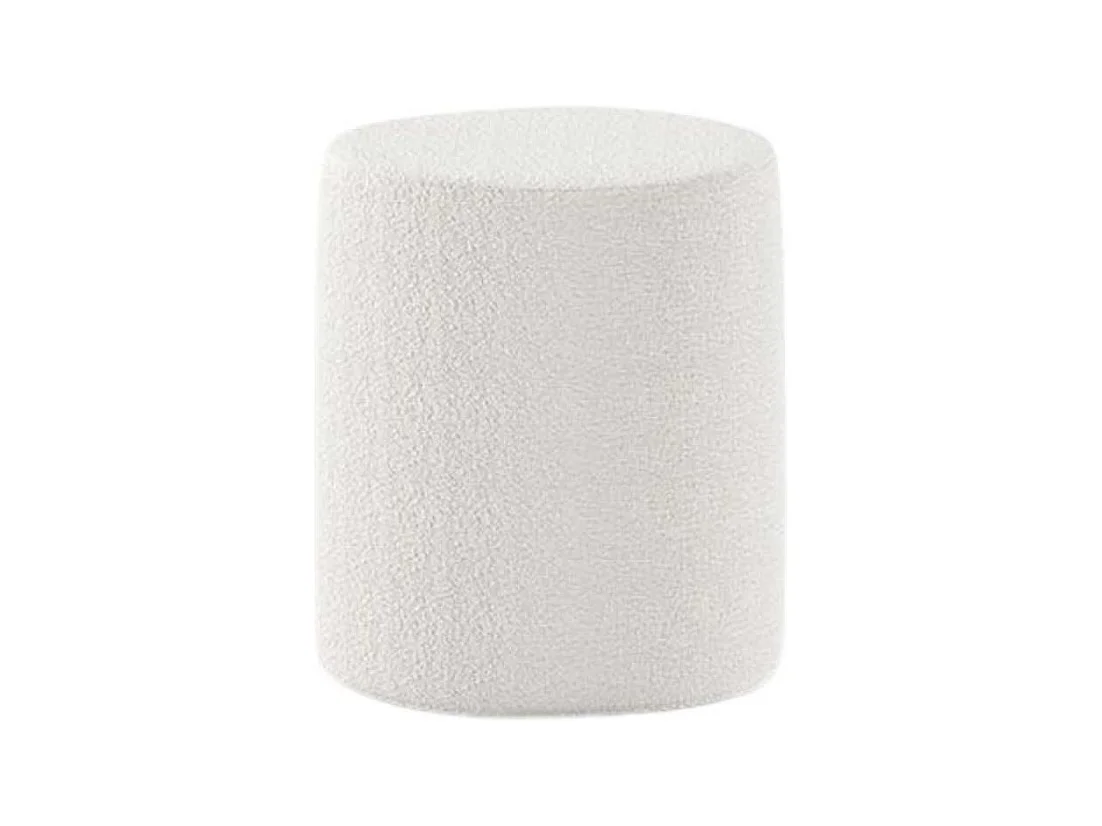 Pack Lit coffre 140x200cm Tête Demi-Lune + 2 Poufs Tissu Bouclé Blanc - CONNIE