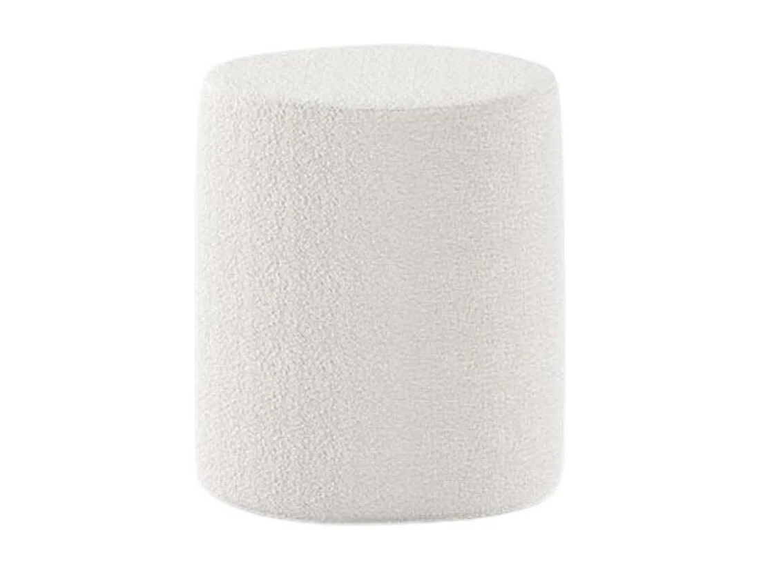 Pack Lit coffre 140x200cm Tête Demi-Lune + 2 Poufs Tissu Bouclé Blanc - CONNIE