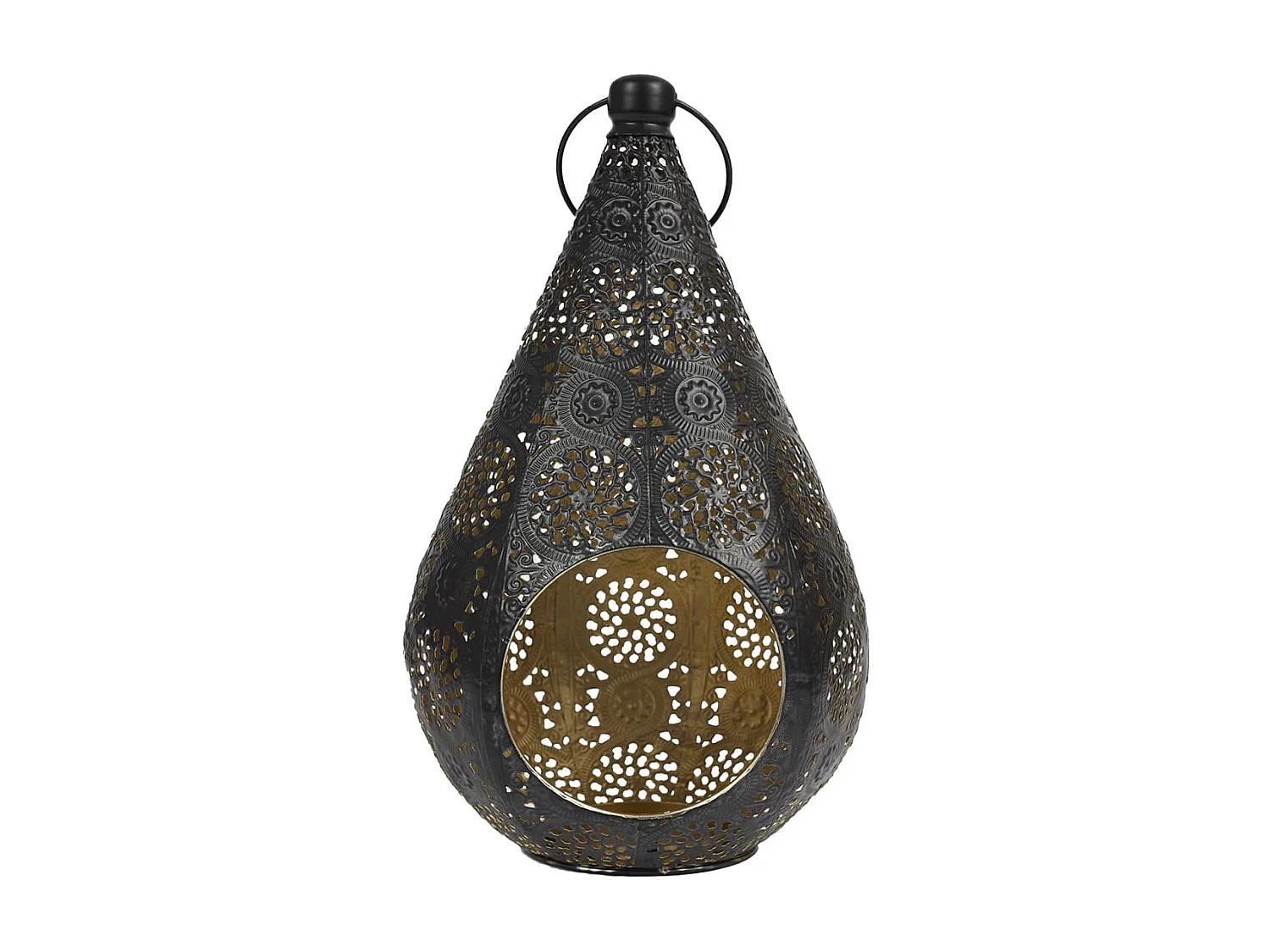 Lanterne en Métal Ajouré Noir et Or Style Ethnique - RAJEESH