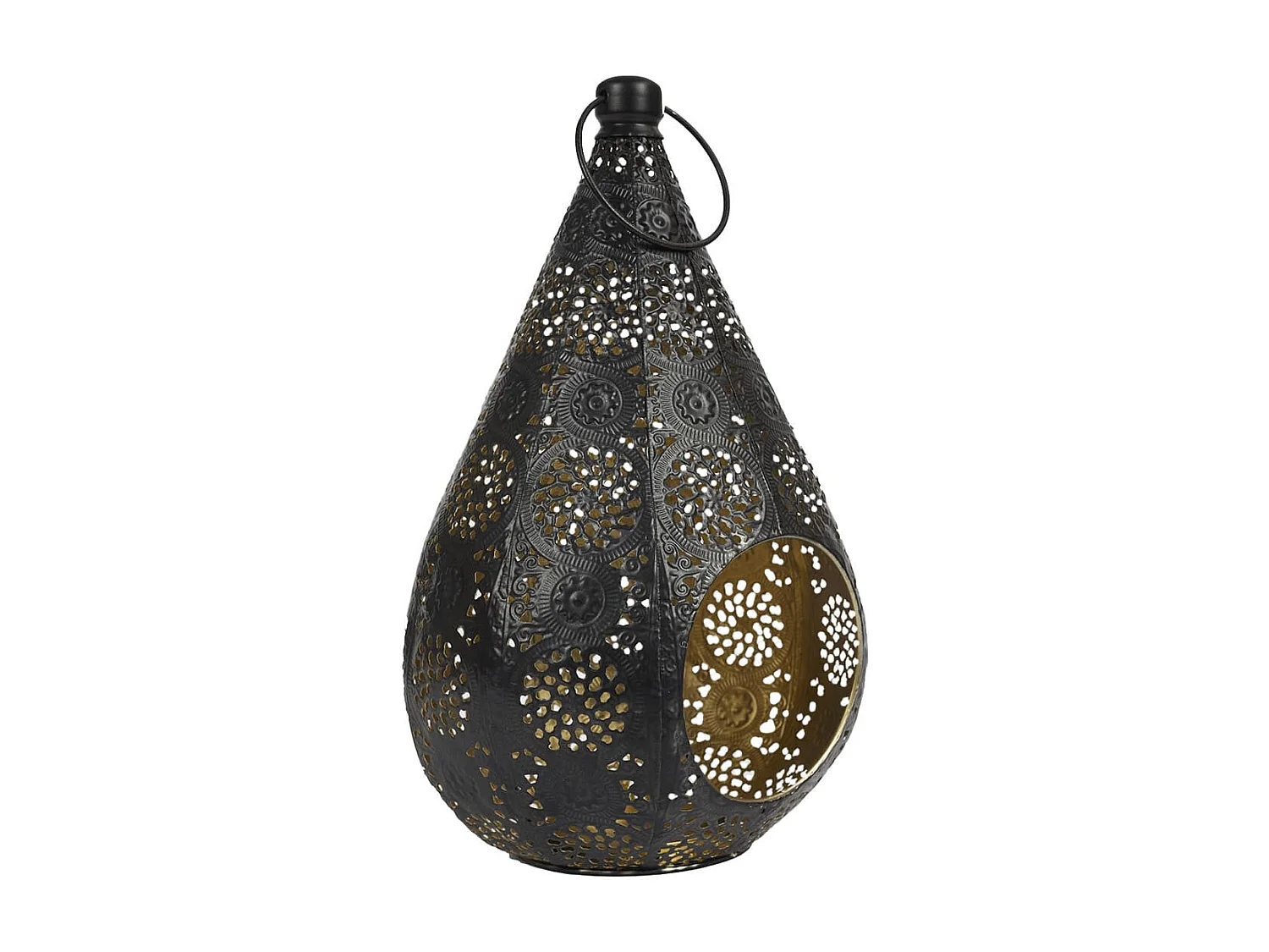 Lanterne en Métal Ajouré Noir et Or Style Ethnique - RAJEESH