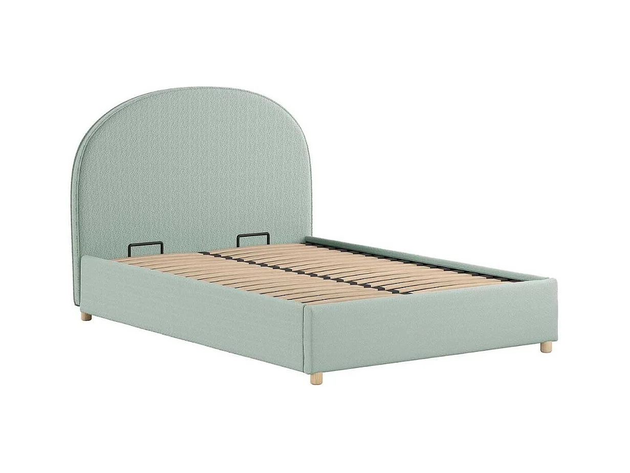 Lit coffre 140x200cm Tête de Lit Demi-Lune Tissu Bouclé Vert Olive - CONNIE