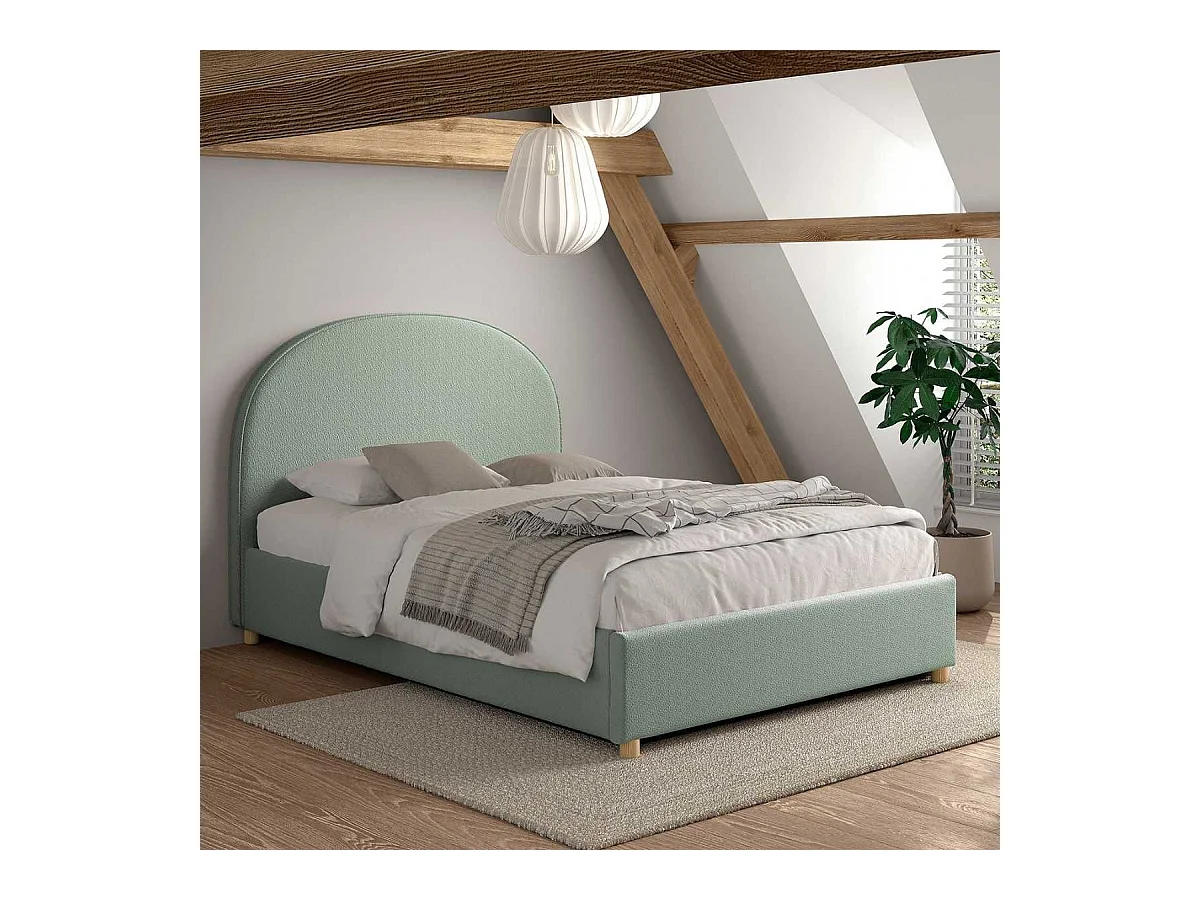 Lit coffre 140x200cm Tête de Lit Demi-Lune Tissu Bouclé Vert Olive - CONNIE