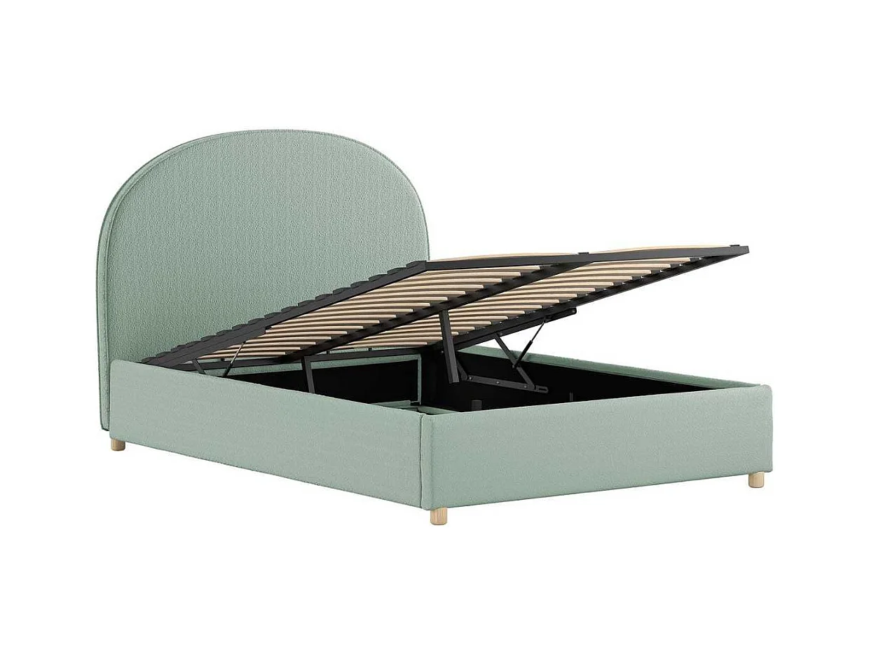 Lit coffre 140x200cm Tête de Lit Demi-Lune Tissu Bouclé Vert Olive - CONNIE