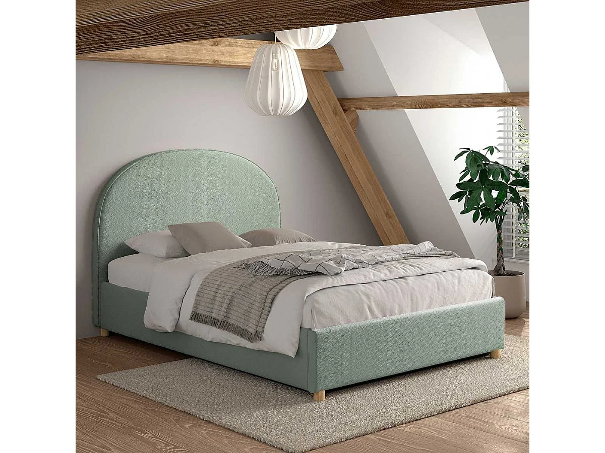 Lit coffre 140x200cm Tête de Lit Demi-Lune Tissu Bouclé Vert Olive - CONNIE