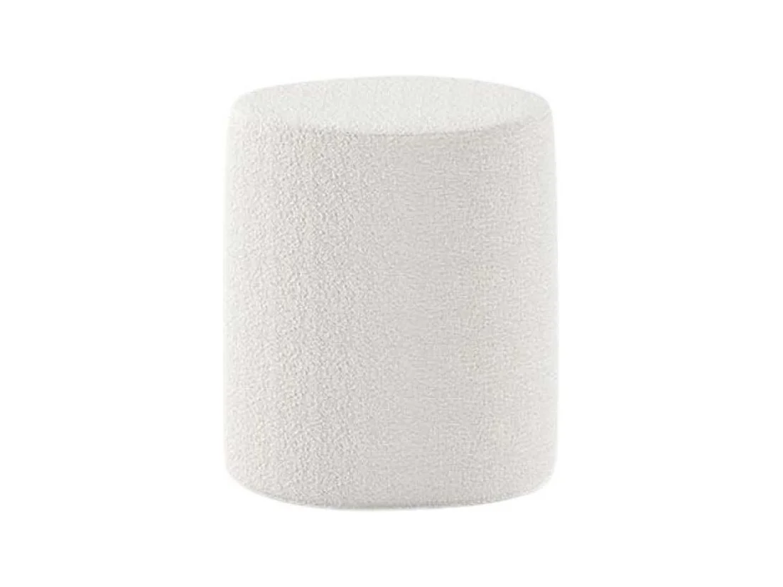 Pack Lit coffre 90x200cm Tête Demi-Lune + Pouf Tissu Bouclé Blanc - CONNIE