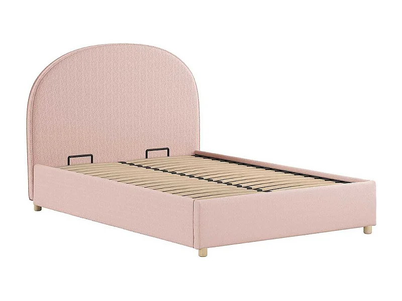 Lit coffre 140x200cm Tête de Lit Demi-Lune Tissu Bouclé Rose - CONNIE