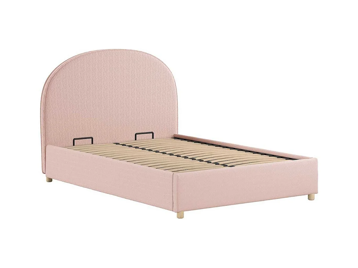 Lit coffre 140x200cm Tête de Lit Demi-Lune Tissu Bouclé Rose - CONNIE