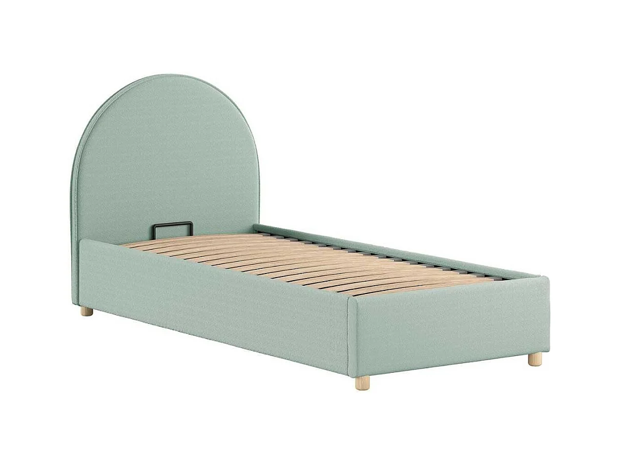 Lit coffre 90x200cm Tête de Lit Demi-Lune Tissu Bouclé Vert Olive - CONNIE