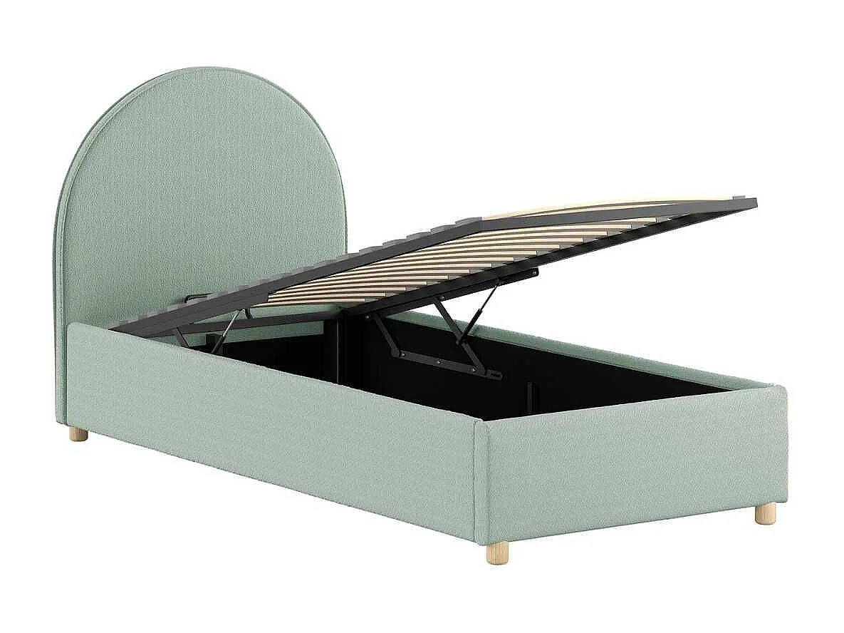 Lit coffre 90x200cm Tête de Lit Demi-Lune Tissu Bouclé Vert Olive - CONNIE