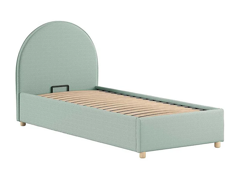 Lit coffre 90x200cm Tête de Lit Demi-Lune Tissu Bouclé Vert Olive - CONNIE