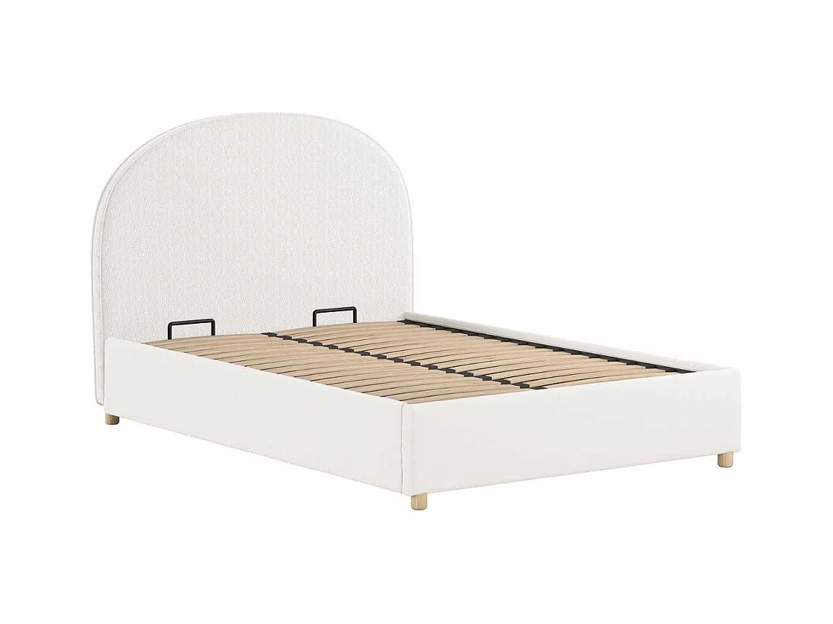 Lit coffre 140x200cm Tête de Lit Demi-Lune Tissu Bouclé Blanc - CONNIE