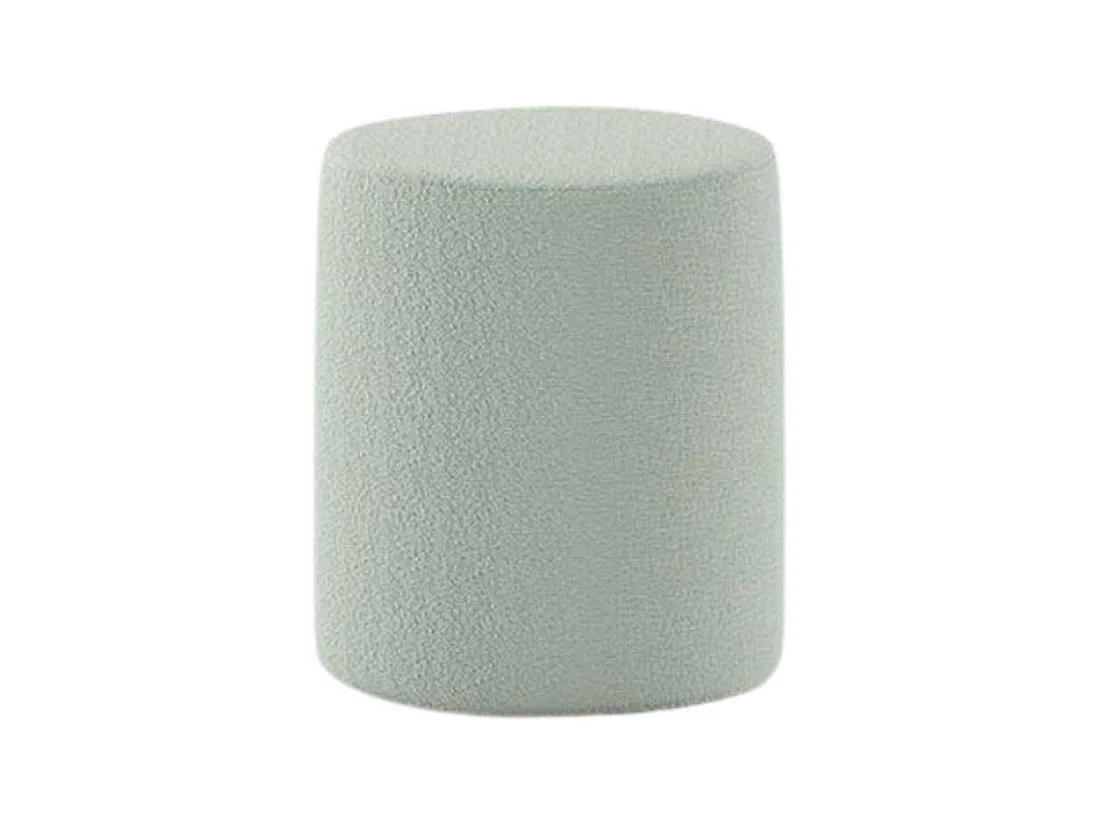 Pack Lit coffre 90x200cm Tête Demi-Lune + Pouf Tissu Bouclé Vert Olive - CONNIE