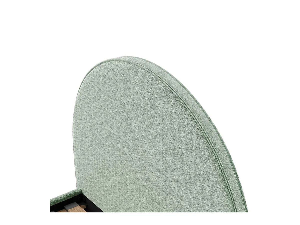 Pack Lit coffre 90x200cm Tête Demi-Lune + Pouf Tissu Bouclé Vert Olive - CONNIE