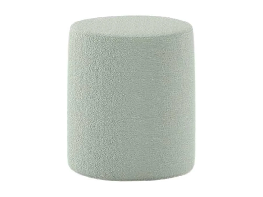 Pack Lit coffre 90x200cm Tête Demi-Lune + Pouf Tissu Bouclé Vert Olive - CONNIE