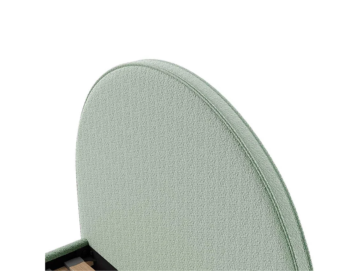 Pack Lit coffre 90x200cm Tête Demi-Lune + Pouf Tissu Bouclé Vert Olive - CONNIE