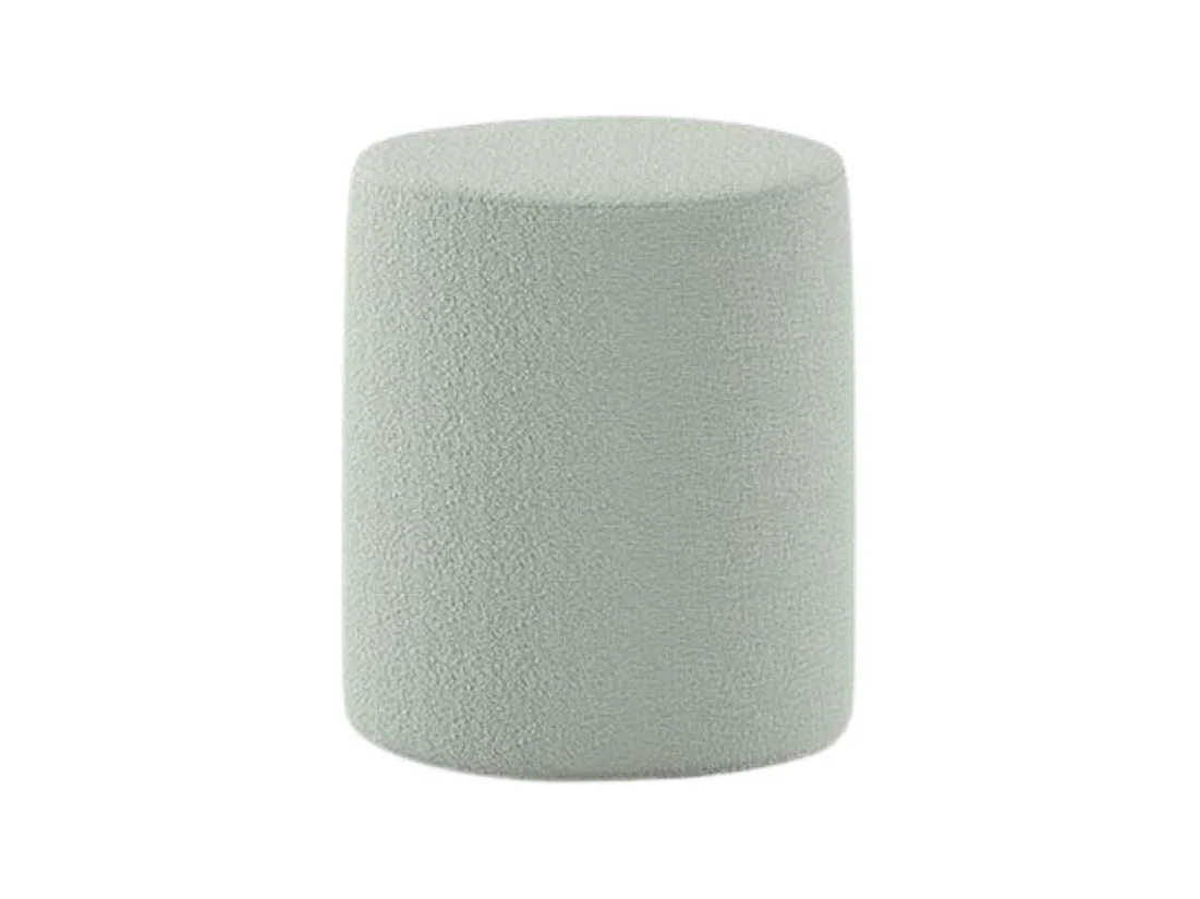 Pack Lit coffre 140x200cm Tête Demi-Lune + 2 Poufs Tissu Bouclé Vert Olive - CONNIE