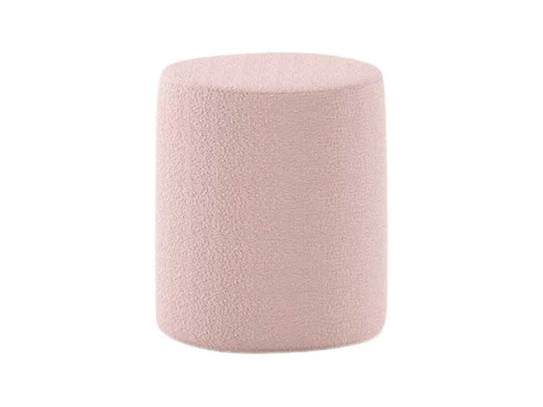 Pack Lit coffre 140x200cm Tête Demi-Lune + 2 Poufs Tissu Bouclé Rose - CONNIE